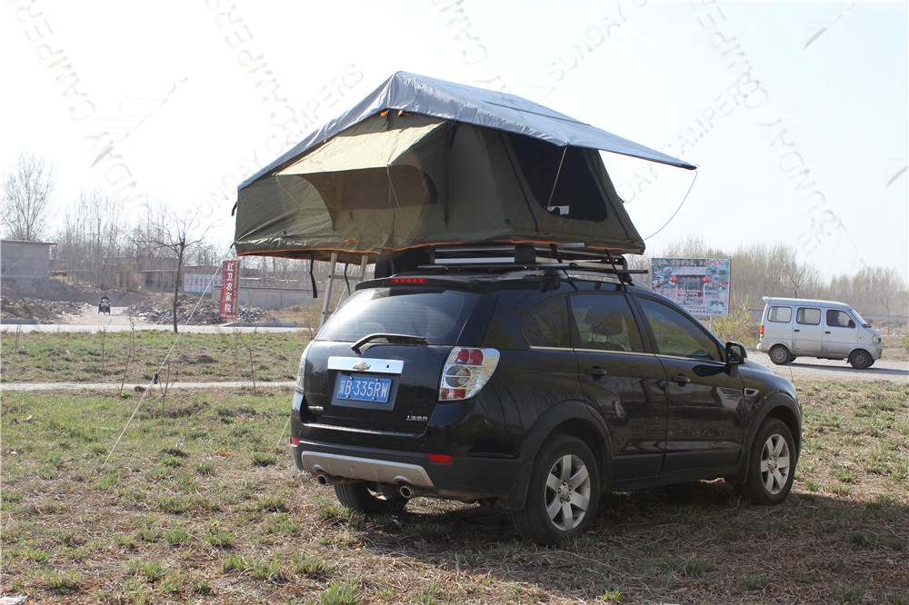 2-3 Person Sunroof Rooftop Tent with high-density 92" x 55" foam double/full mattress and 661 lb. max load