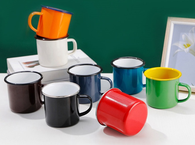 Enamelled Cup Mug Logo Printed Steel Custom Sublimation Travel Camping Enamel Coffee Cup